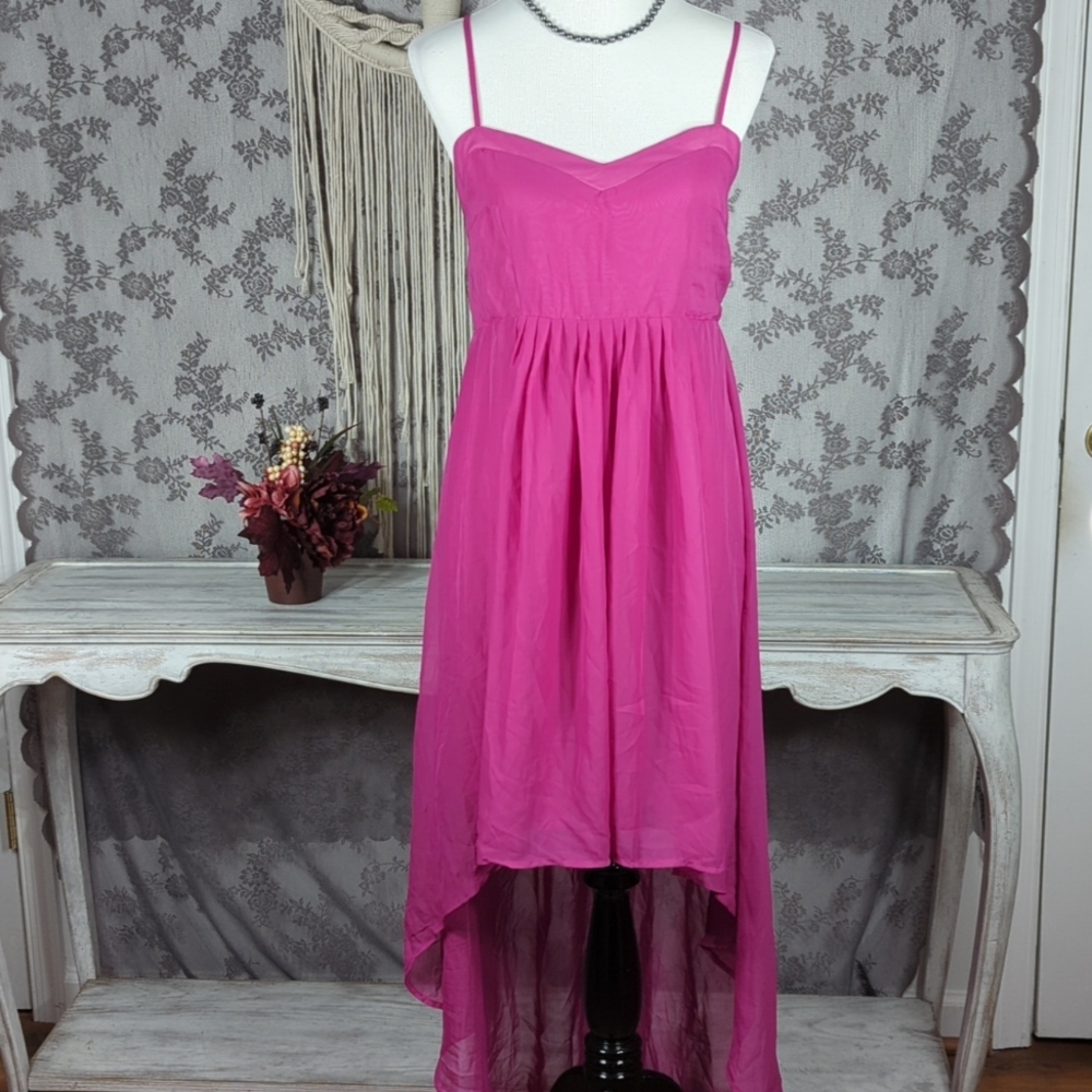 Anna Bugatti fuchsia high low sheer overlay dress